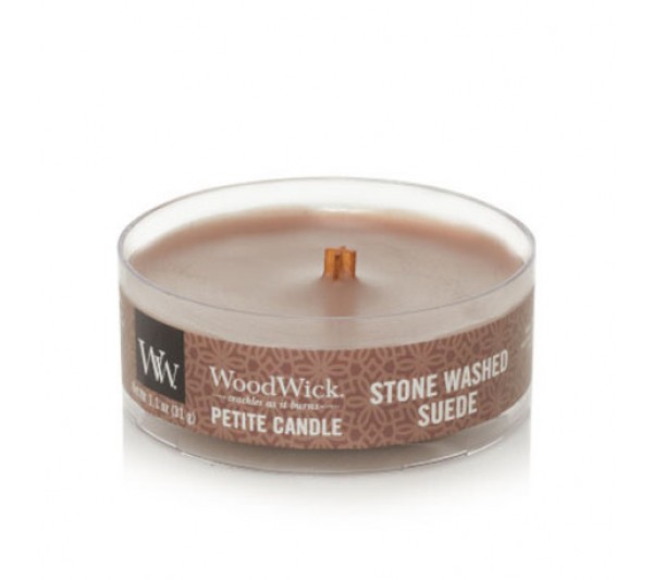 WoodWick Świeca Petite - Stone Washed Suede 